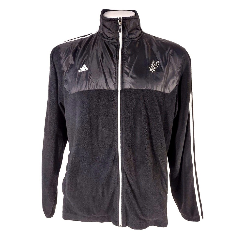 Adidas San Antonio Spurs Jacket Medium Mens NBA Track Fleece Gorp Core Black Wh.